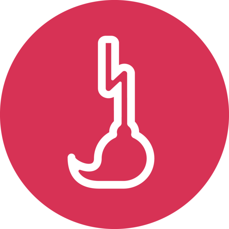 Symbol eines Magens mit einem Blitz darüber, der auf Magenschmerzen oder Sodbrennen hinweist, auf rotem Hintergrund.